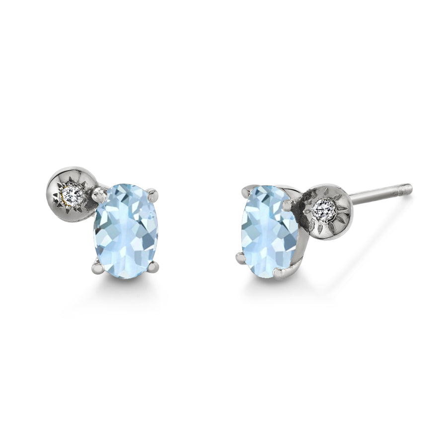 Oval Gemstone & Diamond Starburst Studs