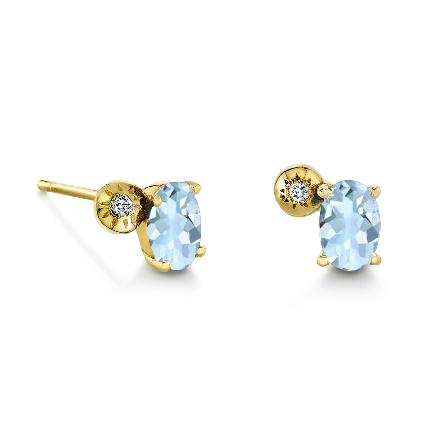 Single Oval Gemstone & Diamond Starburst Stud - Left