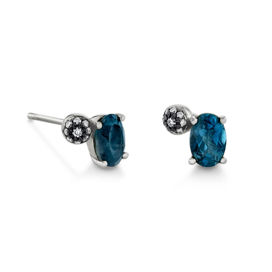 Single Oval Gemstone & Pave Ball Stud - Left