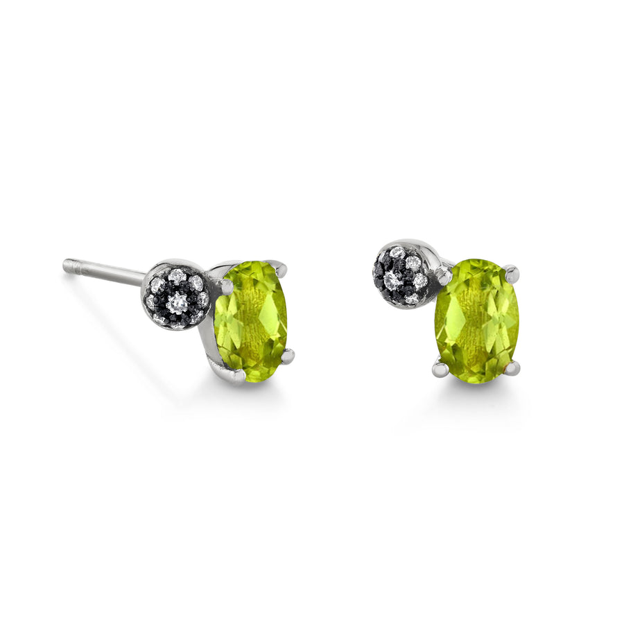 Single Oval Gemstone & Pave Ball Stud - Left