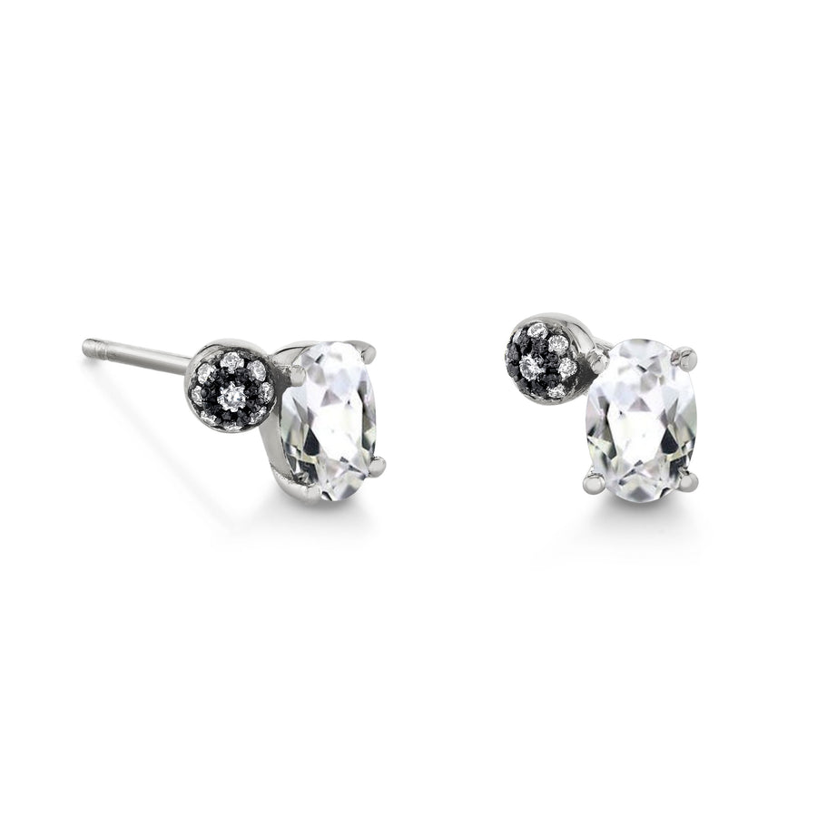 Single Oval Gemstone & Pave Ball Stud - Left