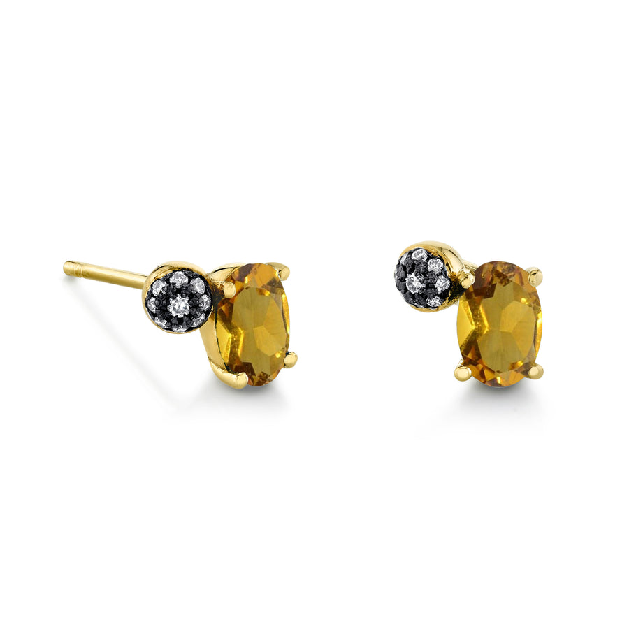 Single Oval Gemstone & Pave Ball Stud - Left