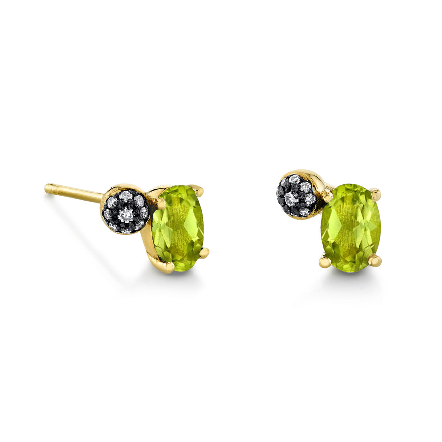 Single Oval Gemstone & Pave Ball Stud - Left