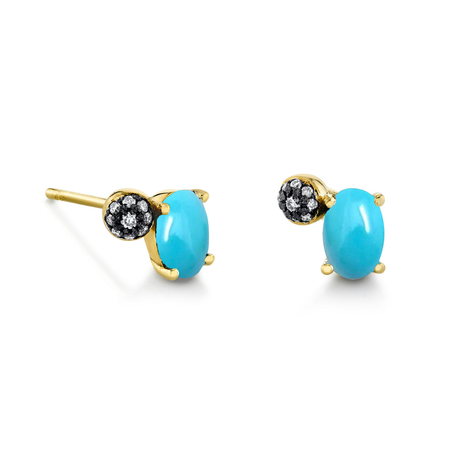 Single Oval Gemstone & Pave Ball Stud - Left