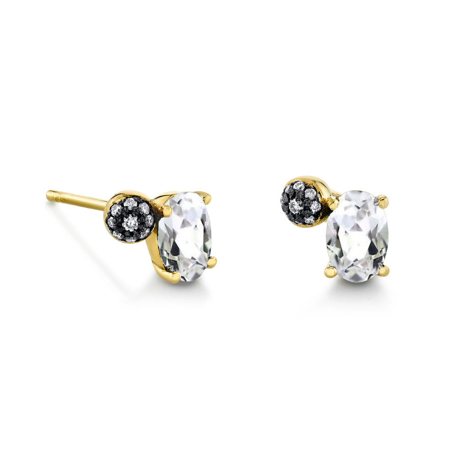 Single Oval Gemstone & Pave Ball Stud - Left