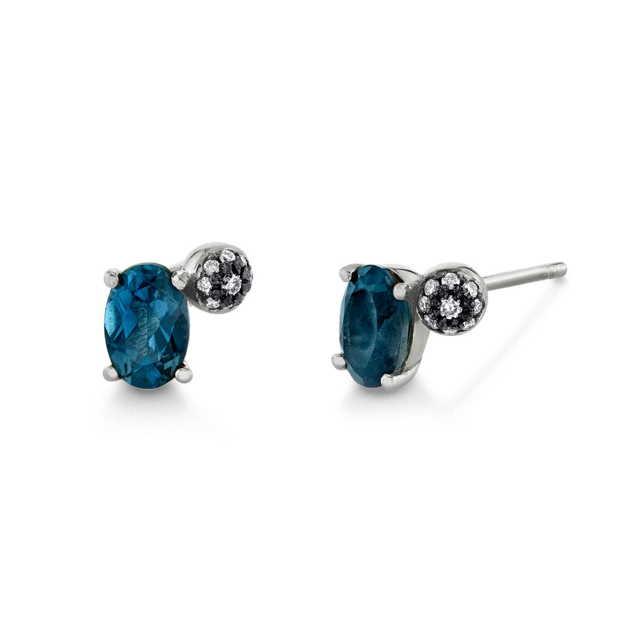 Single Oval Gemstone & Pave Ball Stud - Right