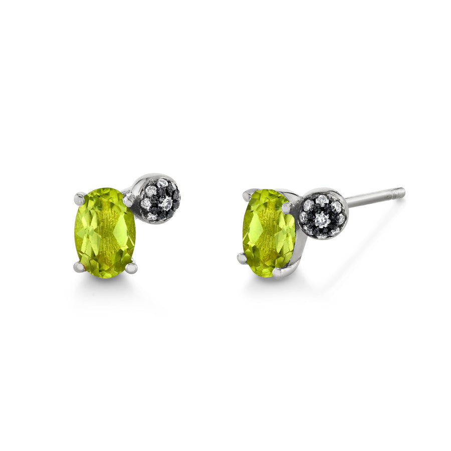 Single Oval Gemstone & Pave Ball Stud - Right