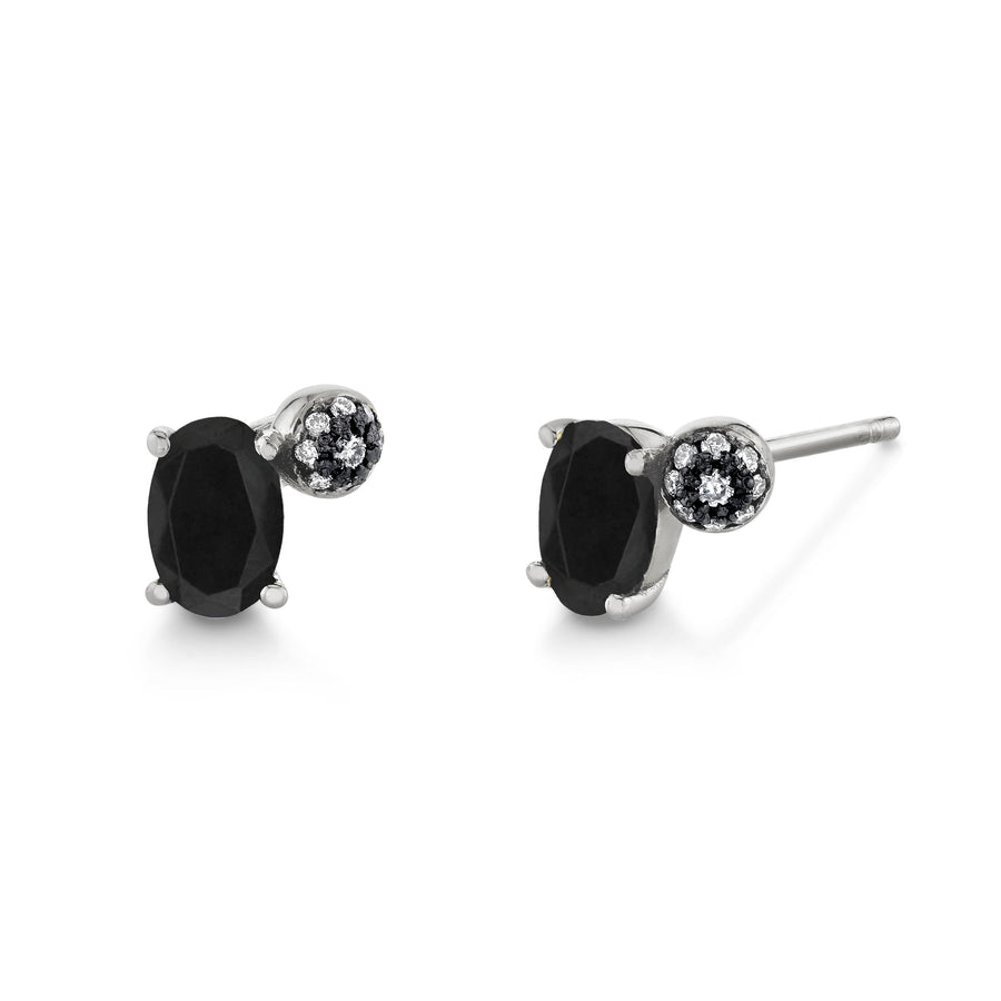 Single Oval Gemstone & Pave Ball Stud - Right