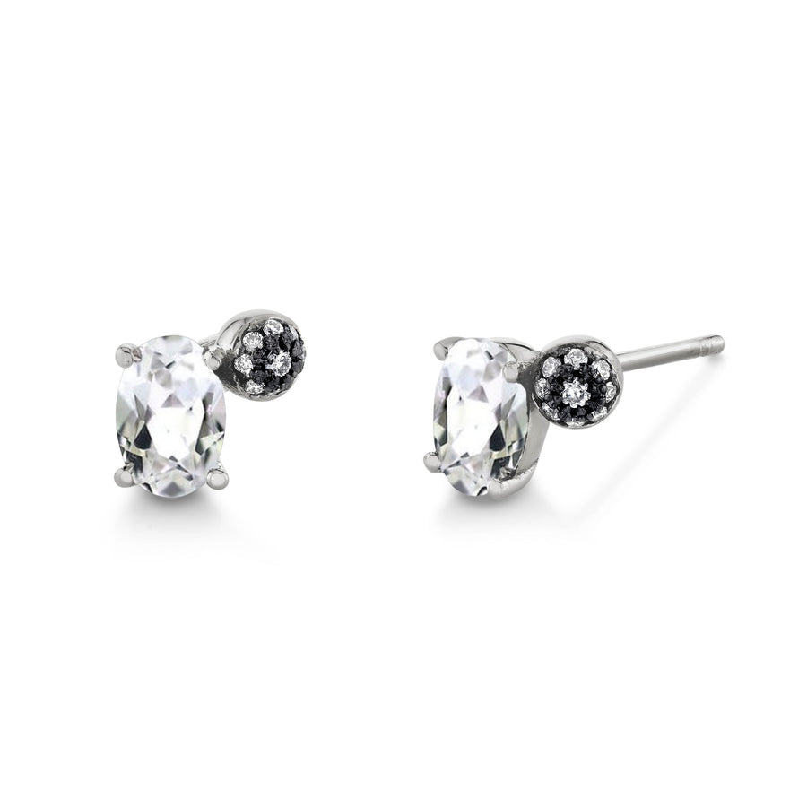 Single Oval Gemstone & Pave Ball Stud - Right