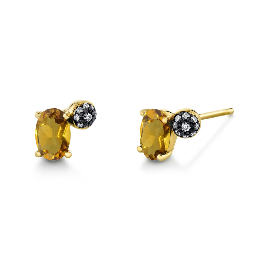 Single Oval Gemstone & Pave Ball Stud - Right