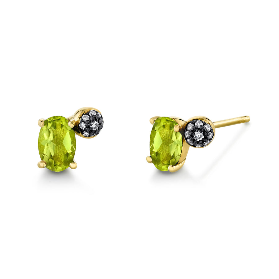 Single Oval Gemstone & Pave Ball Stud - Right