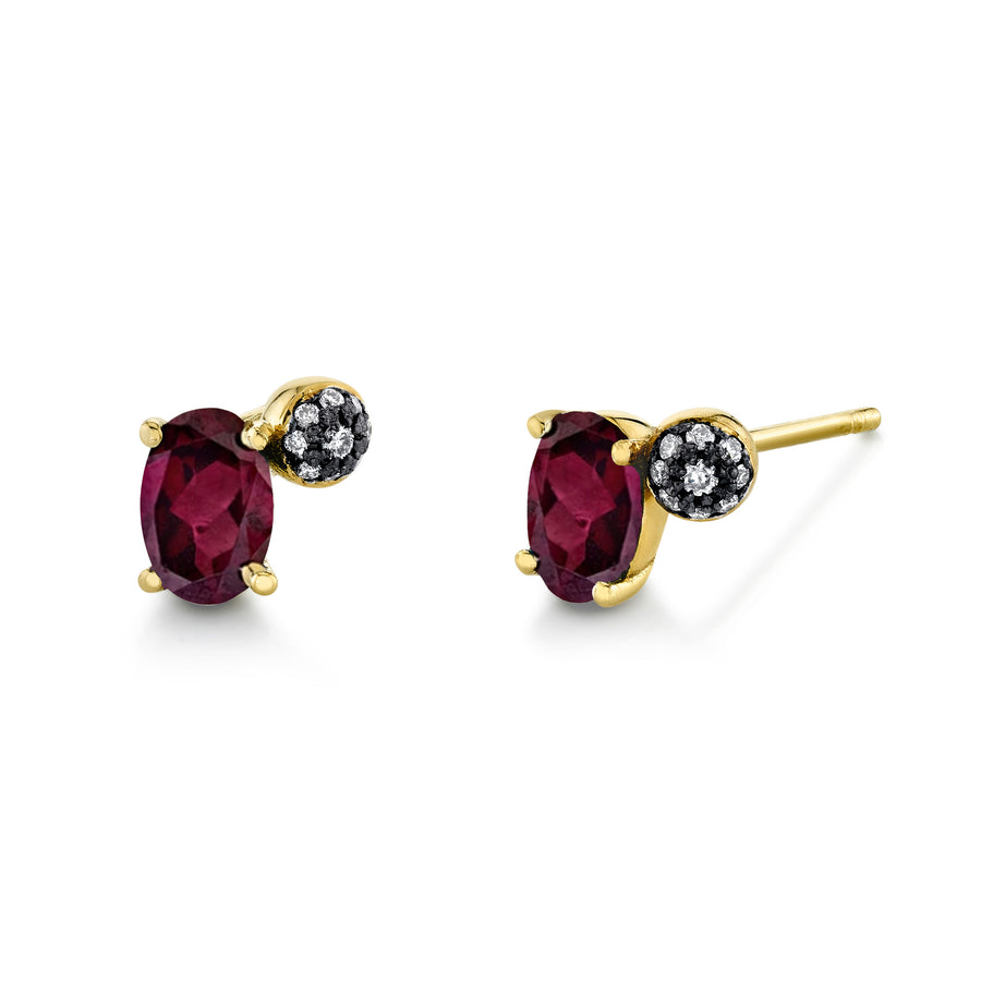 Single Oval Gemstone & Pave Ball Stud - Right