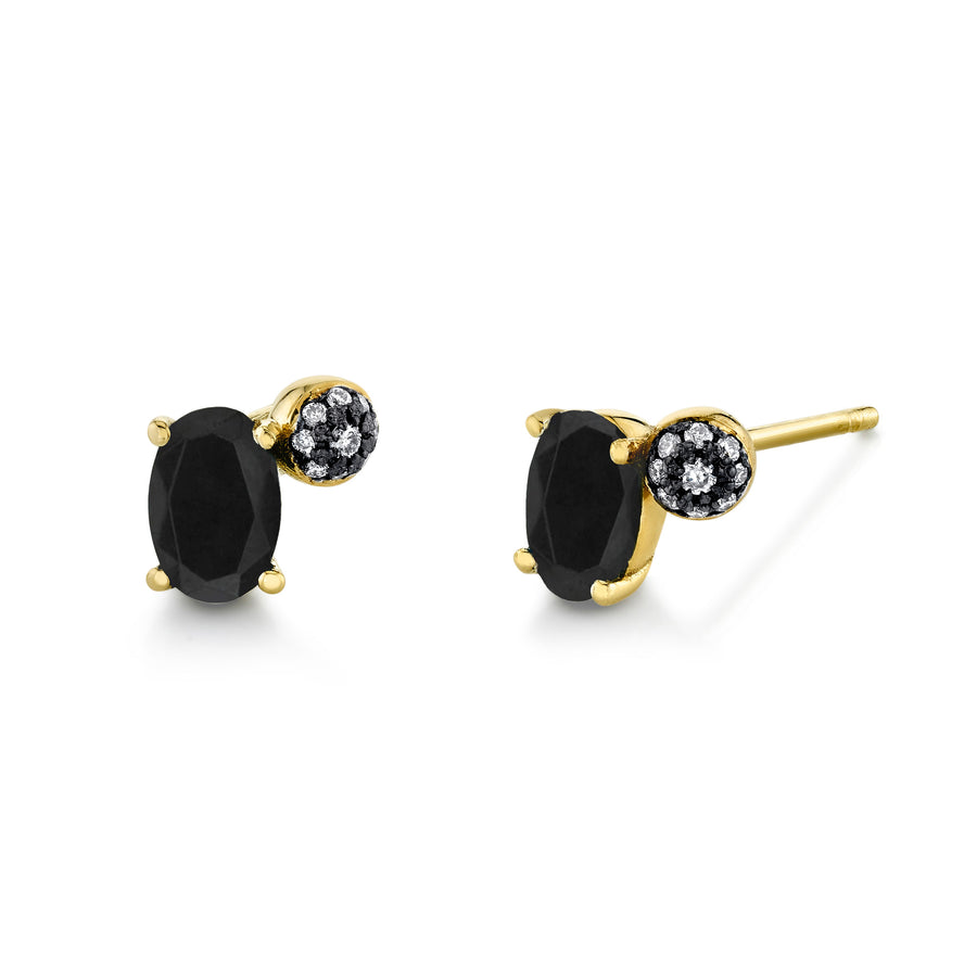 Single Oval Gemstone & Pave Ball Stud - Right