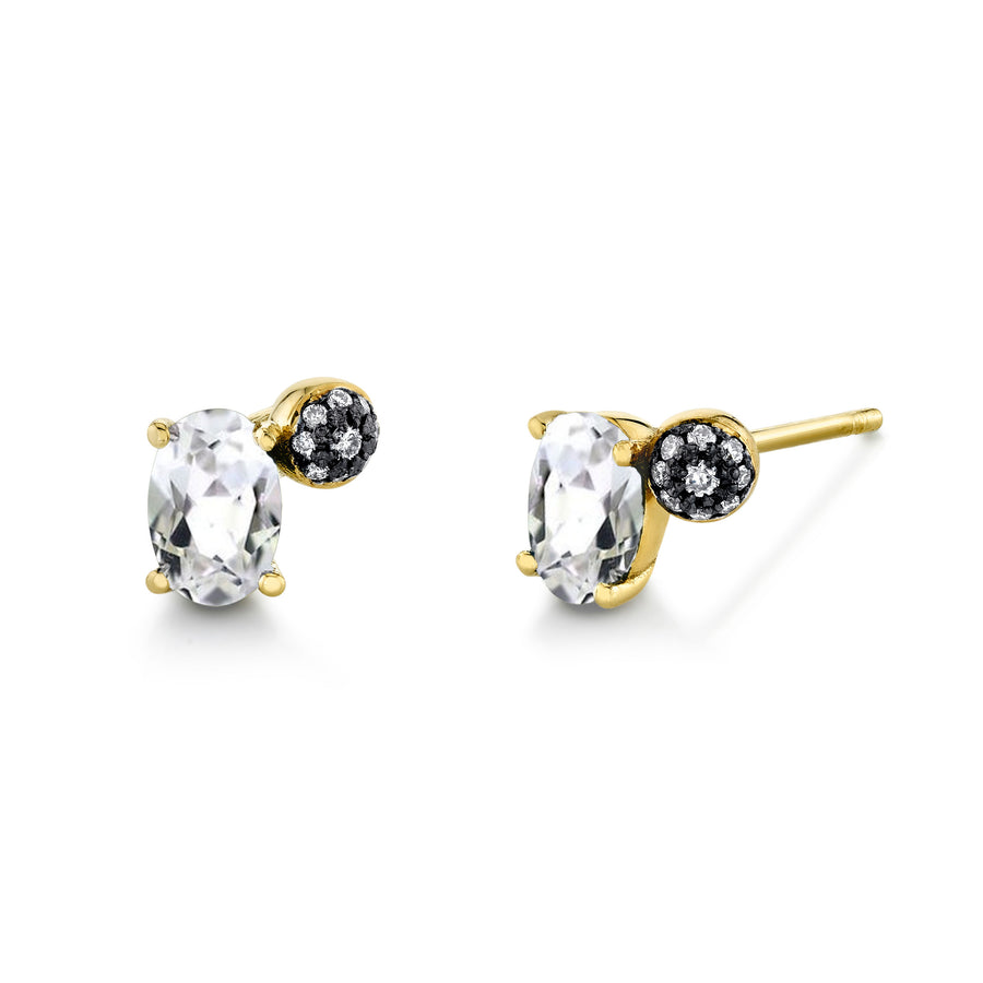 Single Oval Gemstone & Pave Ball Stud - Right