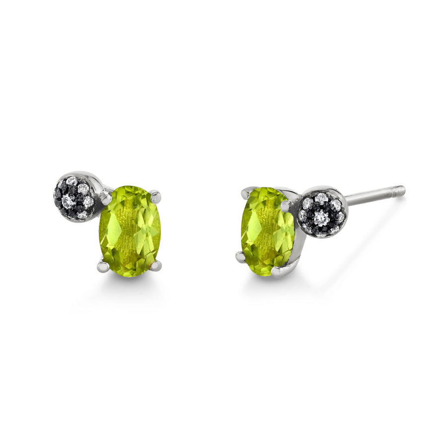 Oval Gemstone & Pave Ball Studs