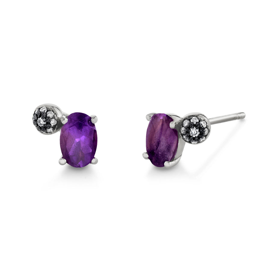 Oval Gemstone & Pave Ball Studs