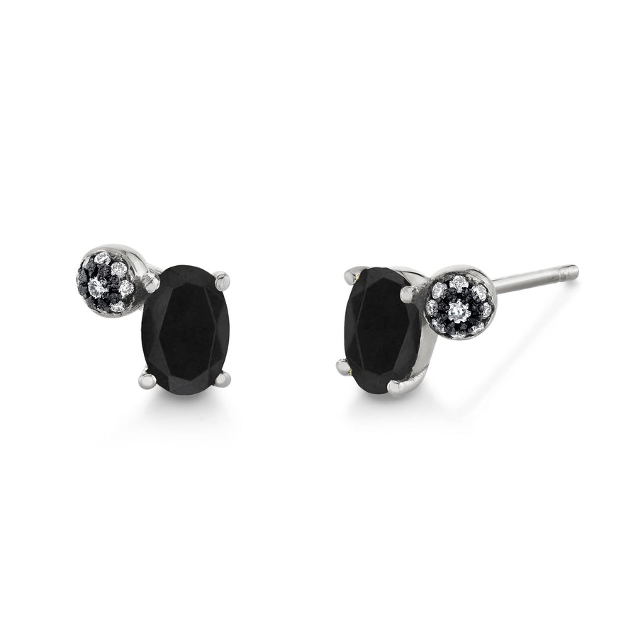 Oval Gemstone & Pave Ball Studs