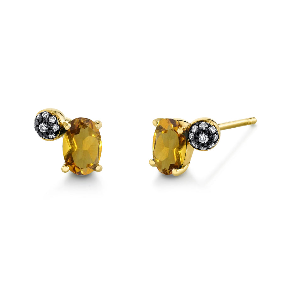 Oval Gemstone & Pave Ball Studs