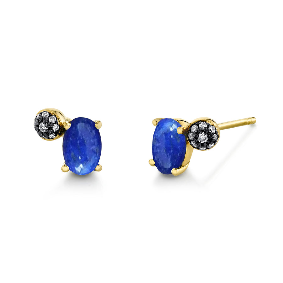 Oval Gemstone & Pave Ball Studs