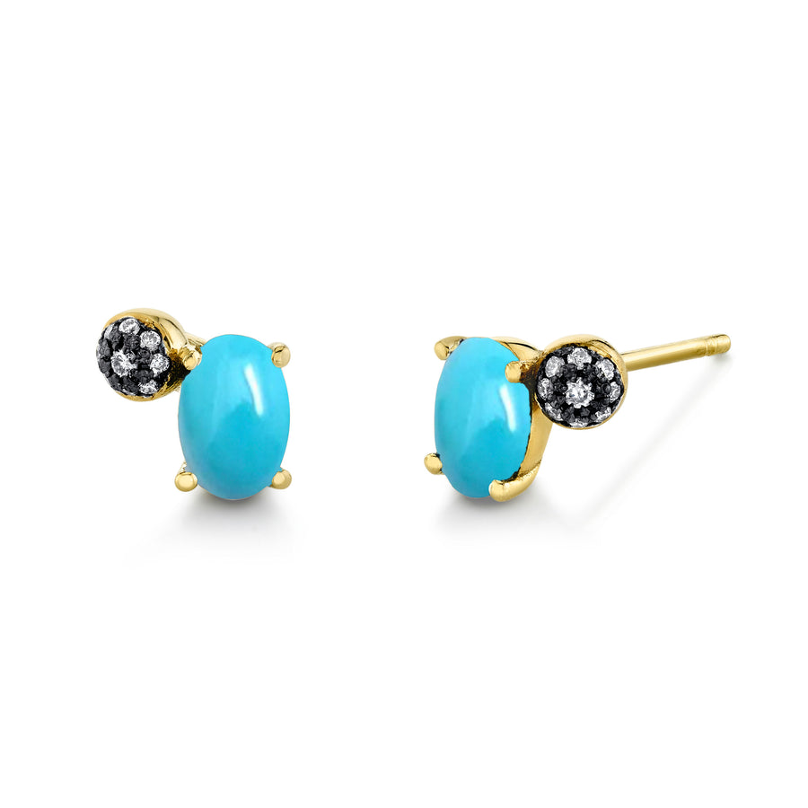 Oval Gemstone & Pave Ball Studs