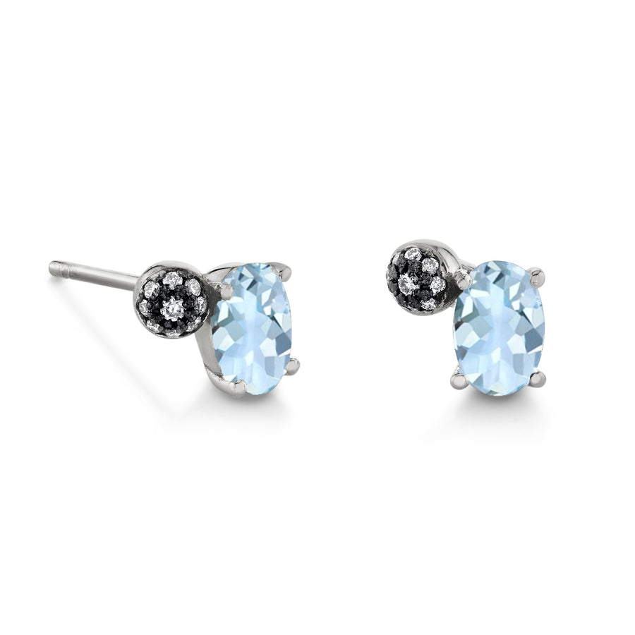 Single Oval Gemstone & Pave Ball Stud - Left