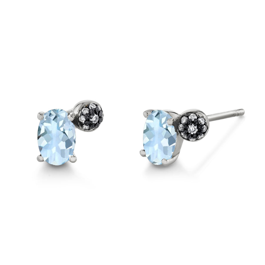 Single Oval Gemstone & Pave Ball Stud - Right