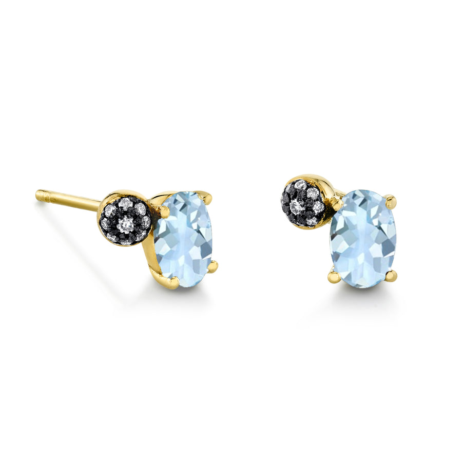 Single Oval Gemstone & Pave Ball Stud - Left