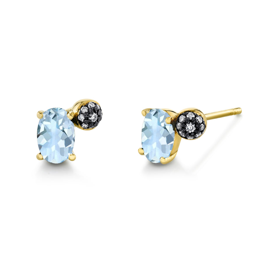 Single Oval Gemstone & Pave Ball Stud - Right