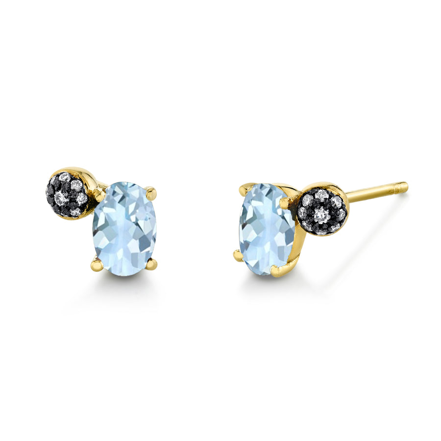 Oval Gemstone & Pave Ball Studs