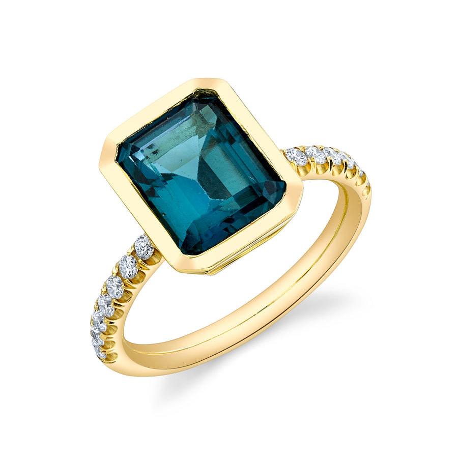 Pave Shirley Bezel Set Emerald Cut Ring