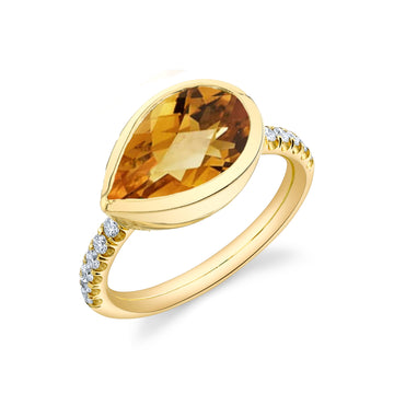 Pave Shirley Bezel Set Pear Cut Ring - Citrine/Diamond