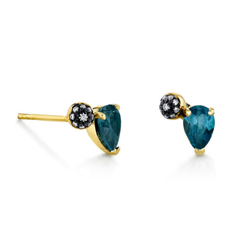 Single Pear Gemstone & Pave Ball Stud - Left