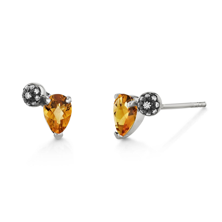 Pear Gemstone & Pave Ball Studs