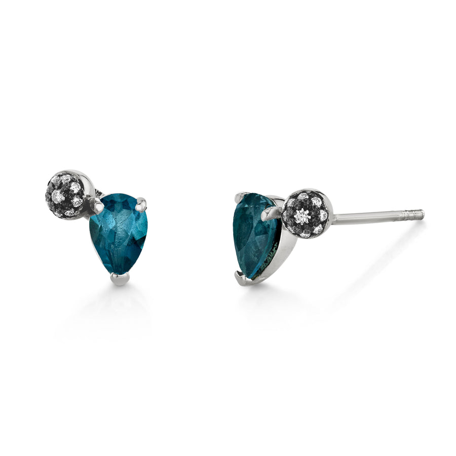 Pear Gemstone & Pave Ball Studs