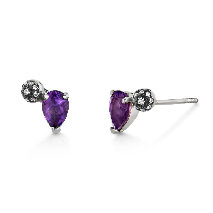 Pear Gemstone & Pave Ball Studs