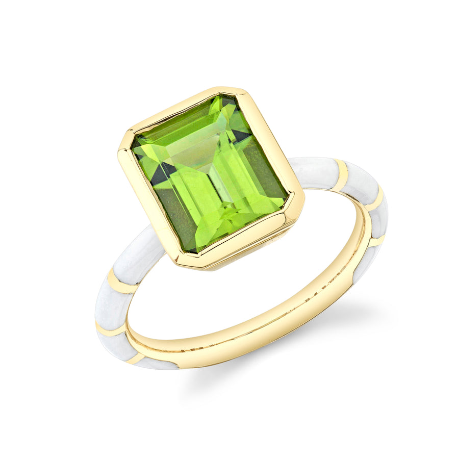 Reverse Enamel Stripe Bezel Set Emerald Cut Ring