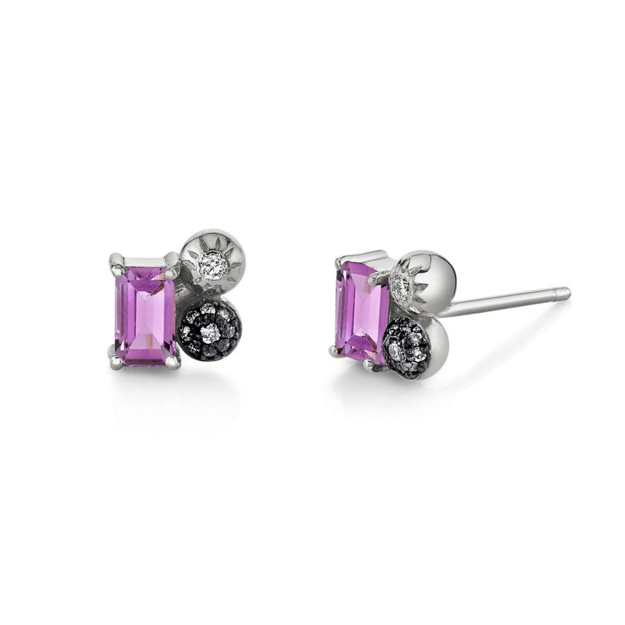 Single Emerald Cut Gemstone Mash Up Stud - Right