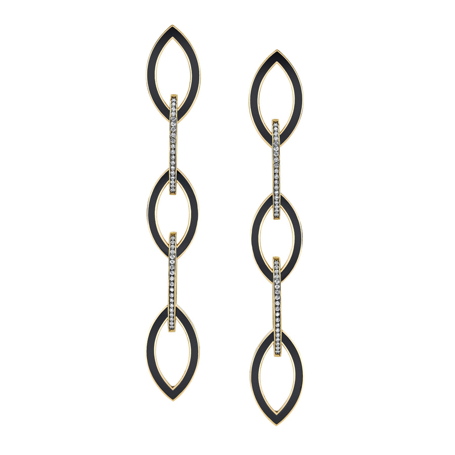 White Diamond & Enamel Linking Marquise Earrings