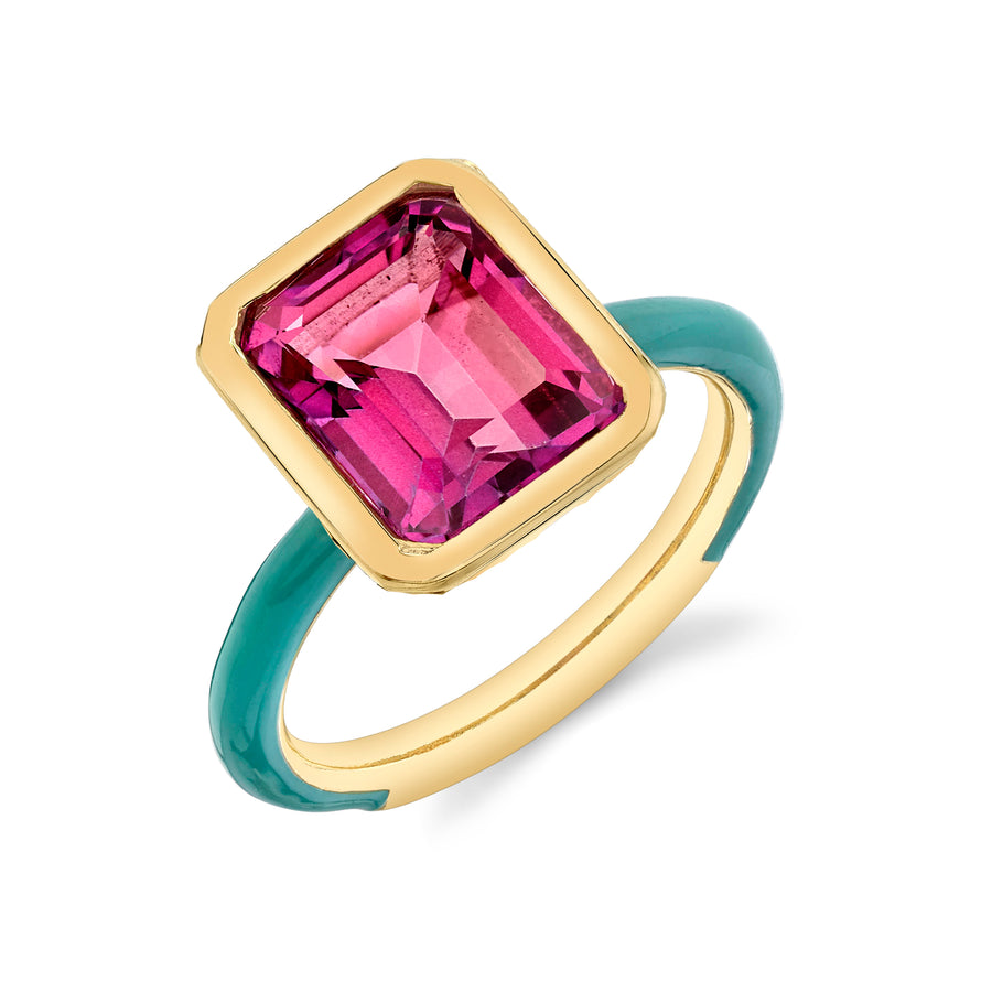 Emerald Cut Gemstone Enamel Ring