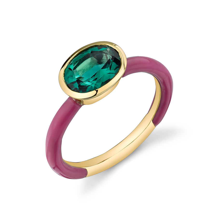 Oval Cut Gemstone Bezel Set Enamel Ring