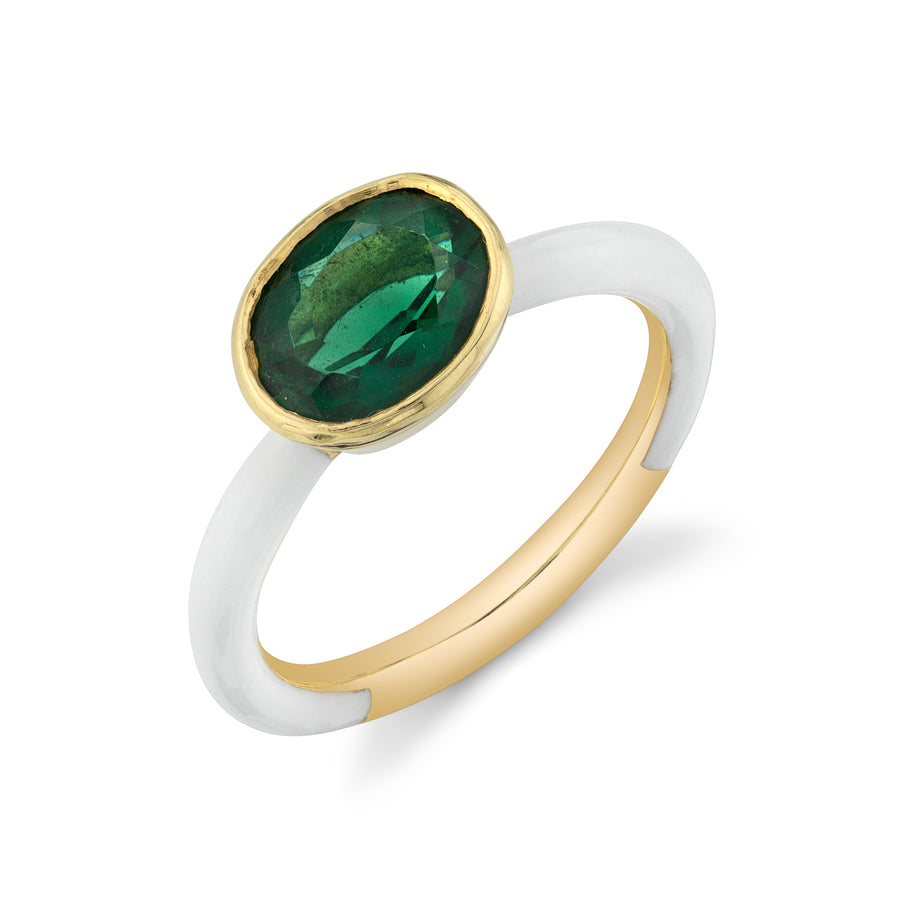 Oval Cut Gemstone Bezel Set Enamel Ring