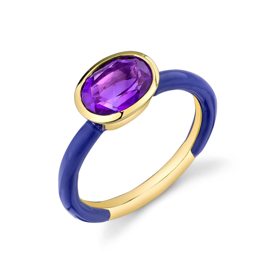 Oval Cut Gemstone Bezel Set Enamel Ring